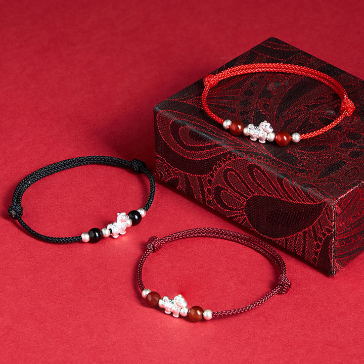 Braccialetto con cordino della prosperità dell'anno del cavallo in argento sterling 999 con agata rossa e Buddha Stones - image 20
