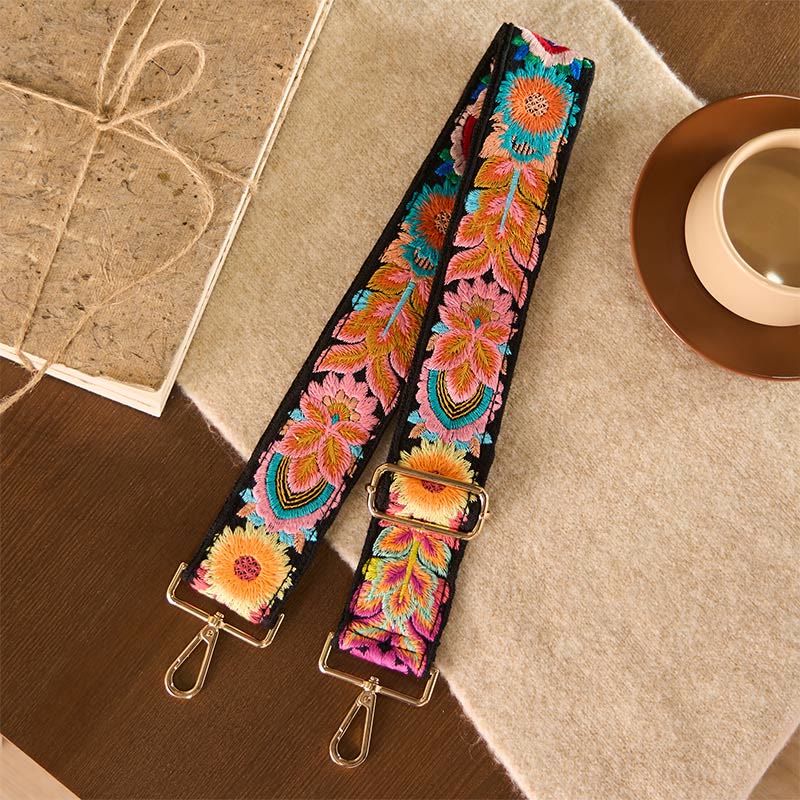 Borse a tracolla regolabili con ricami floreali multicolori Buddha Stones - Nero - 75-135*5 cm - image 0