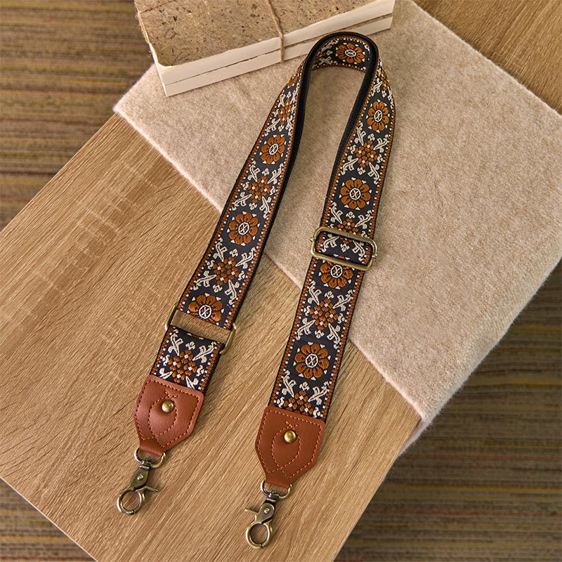 Borse a tracolla regolabili in jacquard con fiori marroni Buddha Stones - image 1