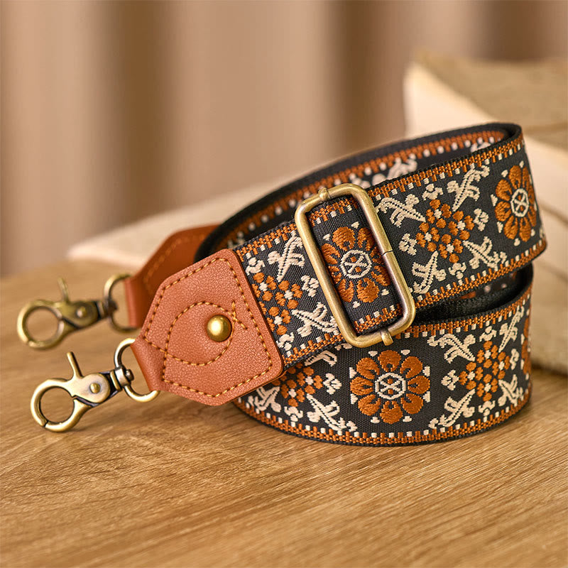 Borse a tracolla regolabili in jacquard con fiori marroni Buddha Stones - image 3