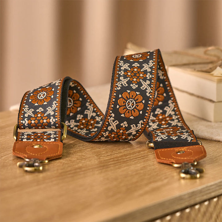 Borse a tracolla regolabili in jacquard con fiori marroni Buddha Stones - Marrone - 80-140 cm*5 cm - image 0