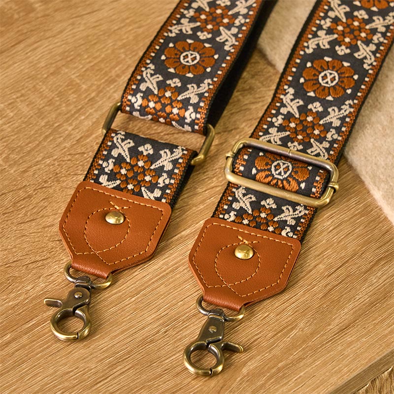 Borse a tracolla regolabili in jacquard con fiori marroni Buddha Stones - image 4