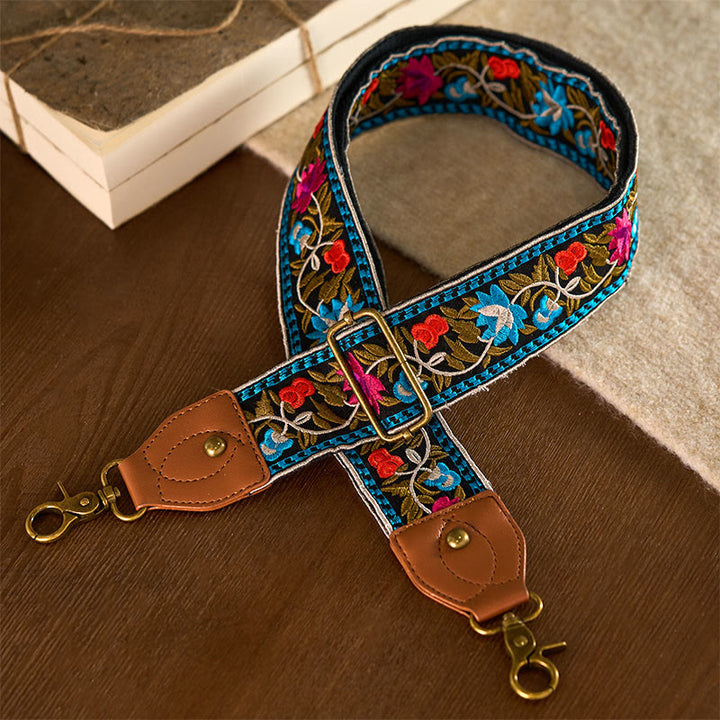 Borse a tracolla regolabili con ricami geometrici, tracolle di ricambio per borse a tracolla, Buddha Stones , fiori bohémien - Nero Blu - 75-135 cm*5 cm - image 0