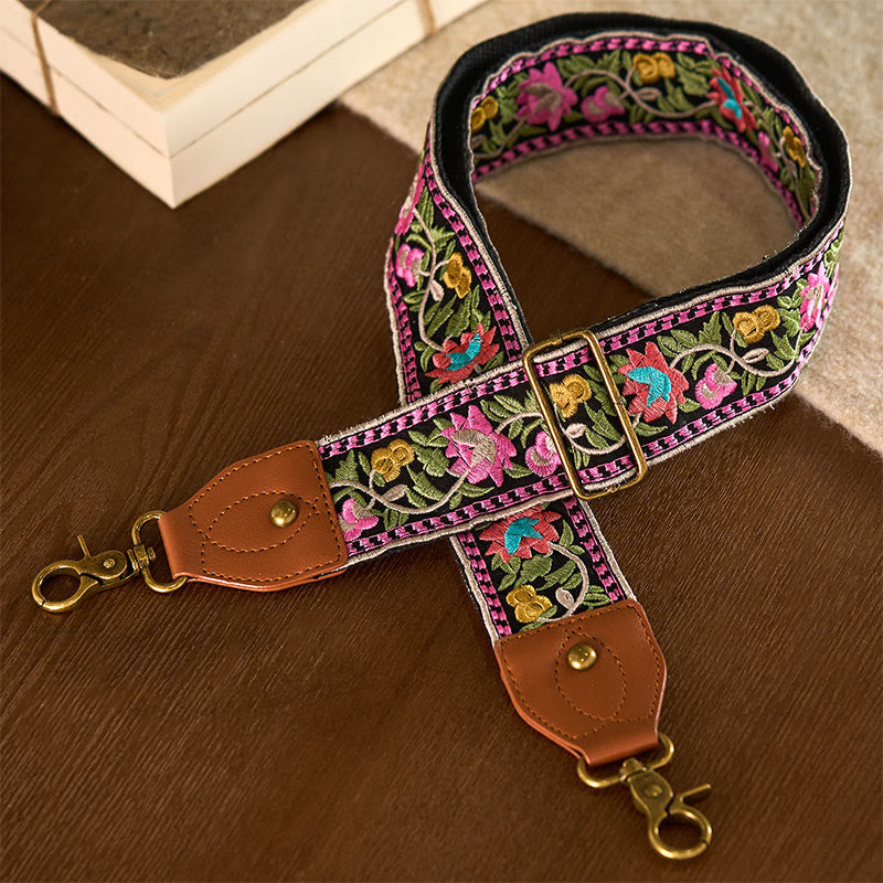 Borse a tracolla regolabili con ricami geometrici, tracolle di ricambio per borse a tracolla, Buddha Stones , fiori bohémien - Nero Rosa Verde - 75-135 cm*5 cm - image 17