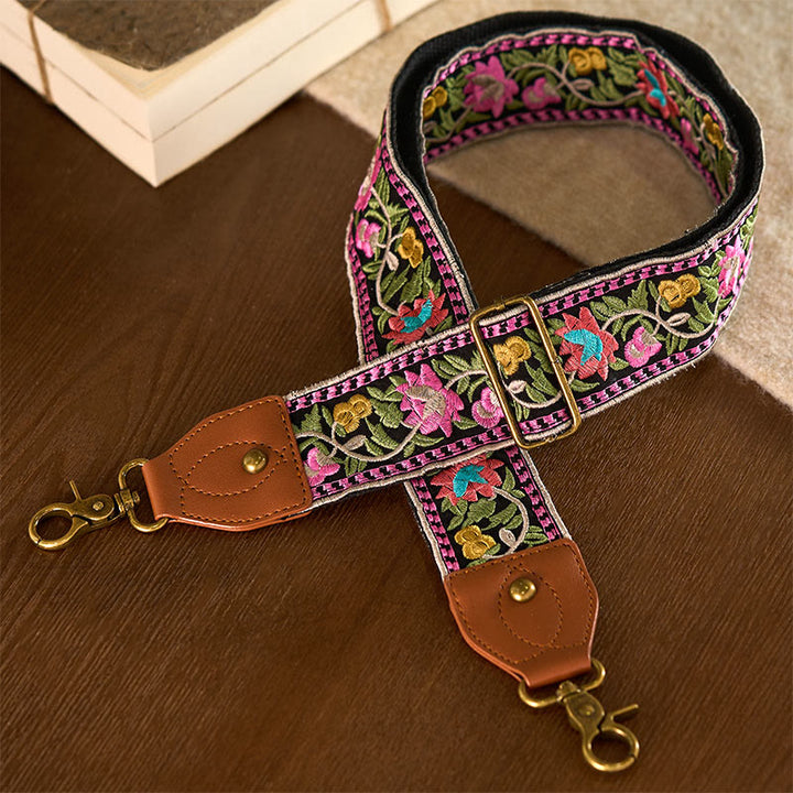 Borse a tracolla regolabili con ricami geometrici, tracolle di ricambio per borse a tracolla, Buddha Stones , fiori bohémien - Nero Rosa Verde - 75-135 cm*5 cm - image 17