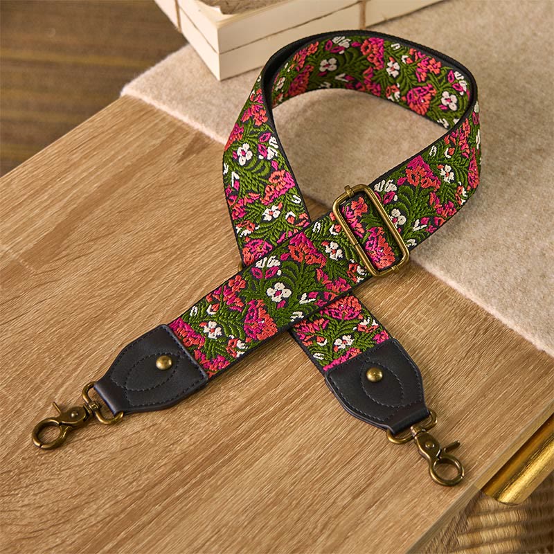 Borse a tracolla regolabili con Buddha Stones, rosa boema, fiori rossi, foglie verdi, tracolle di ricambio per borse - Verde Nero - 85-135 cm*5 cm - image 0