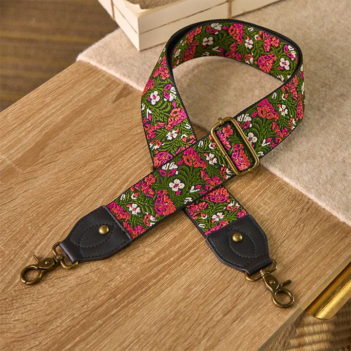 Borse a tracolla regolabili con Buddha Stones, rosa boema, fiori rossi, foglie verdi, tracolle di ricambio per borse - Verde Nero - 85-135 cm*5 cm - image 0