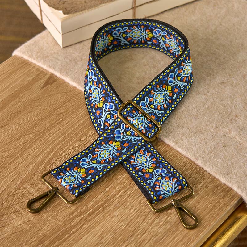 Cinghie di ricambio per borse a tracolla regolabili con motivo geometrico blu navy e fiori Buddha Stones - Blu navy - 70-135 cm*5 cm - image 0