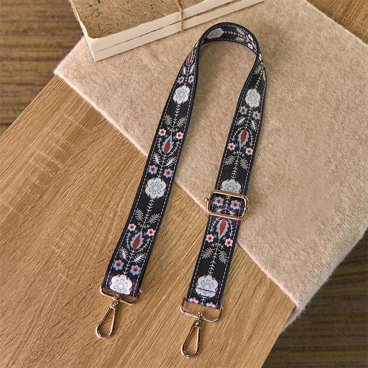 Cinghie di ricambio per borse a tracolla regolabili in jacquard geometrico con fiori boho e pietre Buddha Stones - Nero - 70-135 cm*3,8 cm - image 0