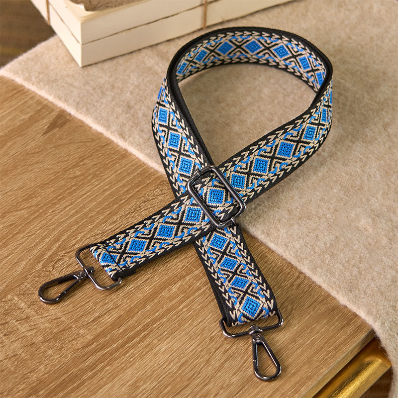 Cinghie di ricambio per borse a tracolla regolabili con tracolla geometrica a righe e rombi in stile boho Buddha Stones - Blu - 75-145 cm*3,8 cm - image 0