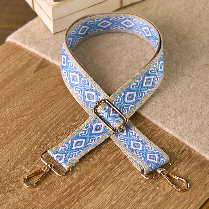 Cinghie di ricambio per borse a tracolla regolabili in jacquard geometrico a righe quadrilatere boho rombo Buddha Stones - Blu - 75-145 cm*3,8 cm - image 0