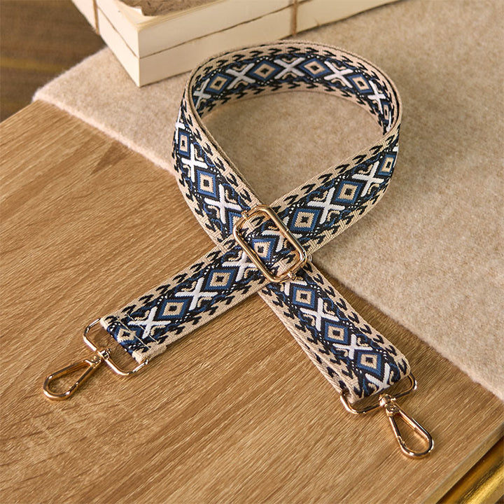 Cinghie di ricambio per borse a tracolla regolabili in jacquard geometrico a righe e rombi boho Buddha Stones - Blu scuro - 75-145 cm*3,8 cm - image 0