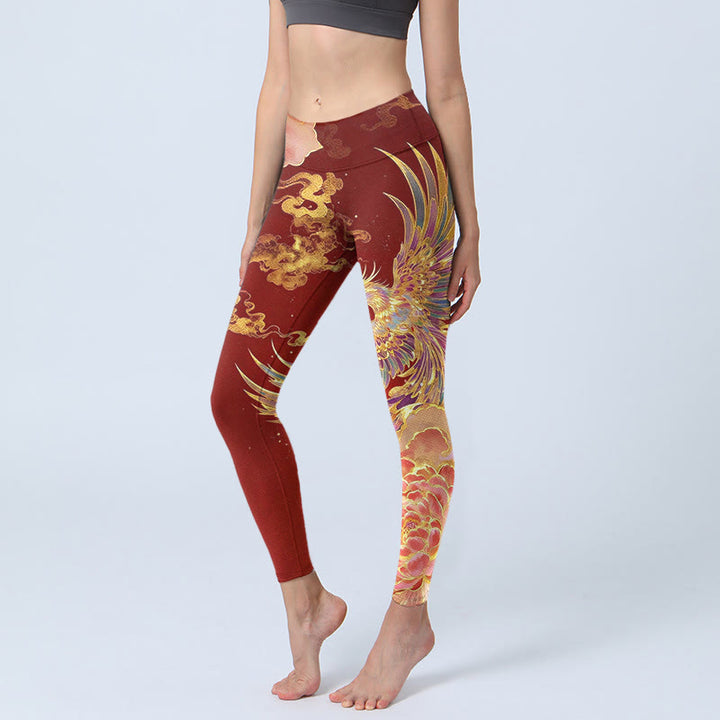 Leggings da palestra con stampa di nuvole e peonie Buddha Stones, splendidi pantaloni da yoga da donna - Mattoni refrattari - US18, UK/AU22, EU50 (4XL) - image 0