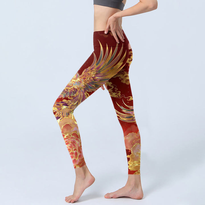 Leggings da palestra con stampa di nuvole e peonie Buddha Stones, splendidi pantaloni da yoga da donna - image 2
