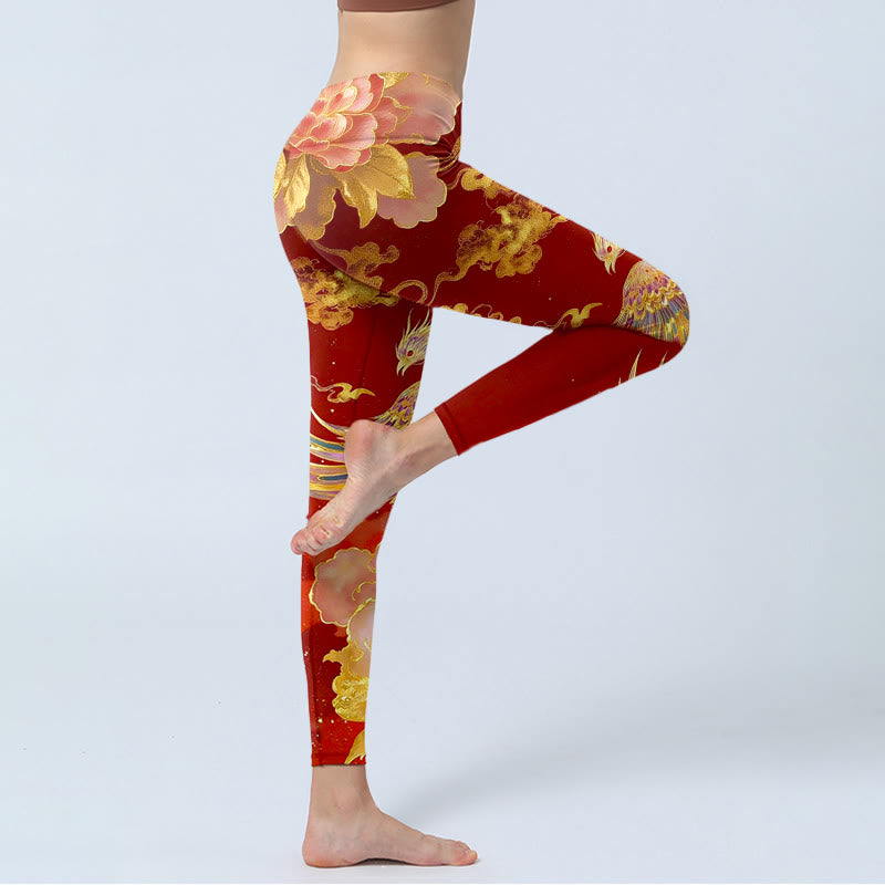 Leggings da palestra con stampa di nuvole e peonie Buddha Stones, splendidi pantaloni da yoga da donna - image 3
