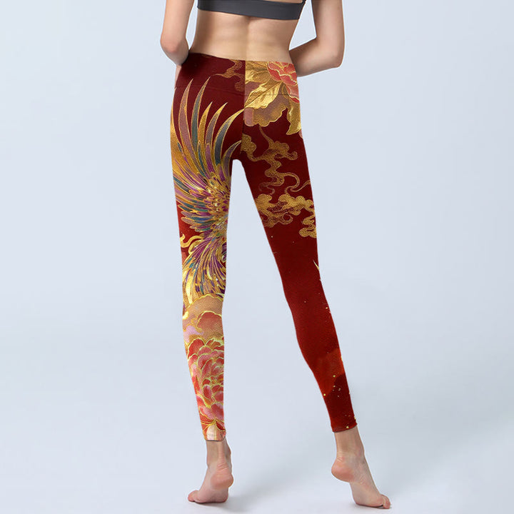 Leggings da palestra con stampa di nuvole e peonie Buddha Stones, splendidi pantaloni da yoga da donna - image 6