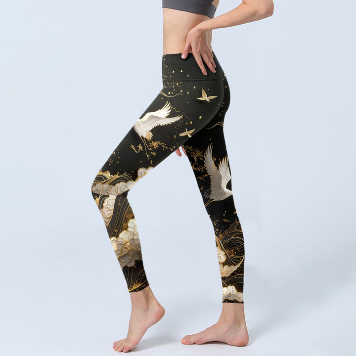 Leggings da palestra con stampa di Buddha Stones , Gru, Nuvole, Onde, Pino, Linee Delicate, Pantaloni da yoga da donna - image 2