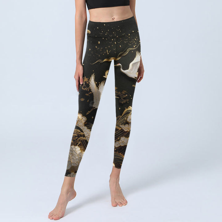 Leggings da palestra con stampa di Buddha Stones , Gru, Nuvole, Onde, Pino, Linee Delicate, Pantaloni da yoga da donna - image 5