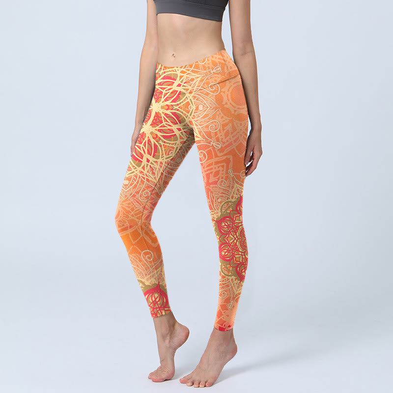 Leggings da palestra con stampa geometrica simmetrica Buddha Stones, pantaloni da yoga da donna - Arancia - US18, UK/AU22, EU50 (4XL) - image 0