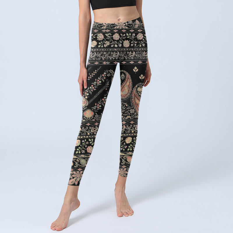 Leggings da palestra da donna con stampa di motivo ripetuto di fiori, foglie e viticci , Buddha Stones - image 5