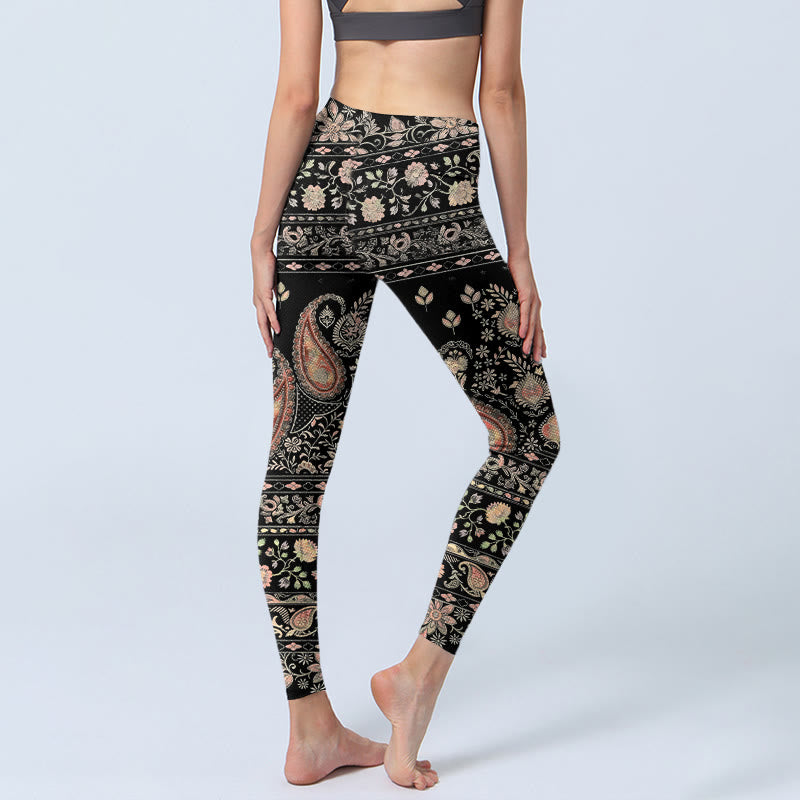Leggings da palestra da donna con stampa di motivo ripetuto di fiori, foglie e viticci , Buddha Stones - image 4