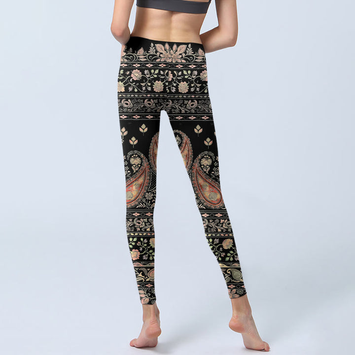 Leggings da palestra da donna con stampa di motivo ripetuto di fiori, foglie e viticci , Buddha Stones - image 6