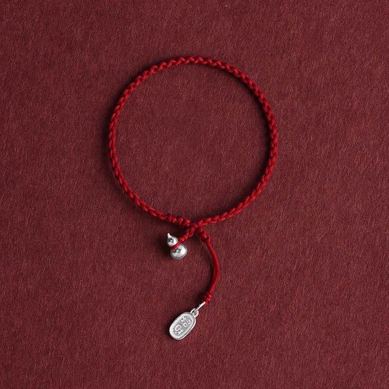 Bracciale con ciondolo portafortuna a forma di zucca in argento sterling 925 Buddha Stones e cordino di collegamento - Corda rosso scuro Gourd&Lucky Fortune - 15-20 cm - image 15
