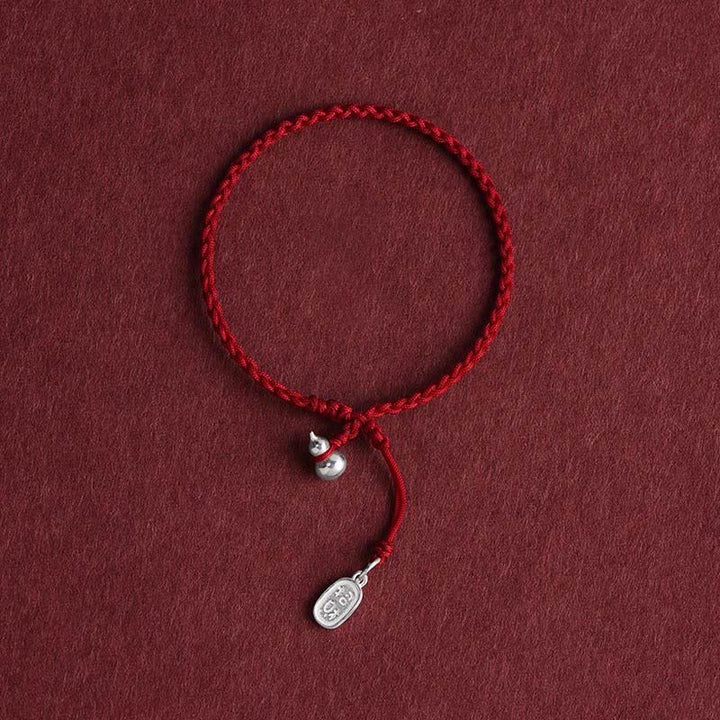 Bracciale con ciondolo portafortuna a forma di zucca in argento sterling 925 Buddha Stones e cordino di collegamento - Corda rosso scuro Gourd&Lucky Fortune - 15-20 cm - image 15