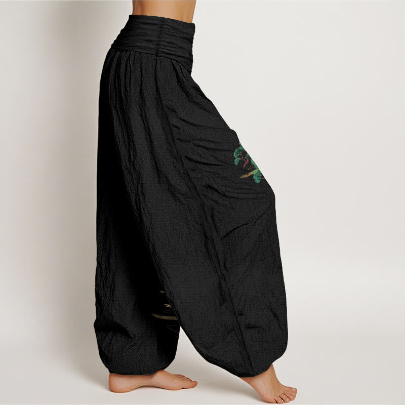Pantaloni harem da donna con elastico in vita, modello gru e motivo pino, in puro cotone, eleganti colori Buddha Stones - image 7