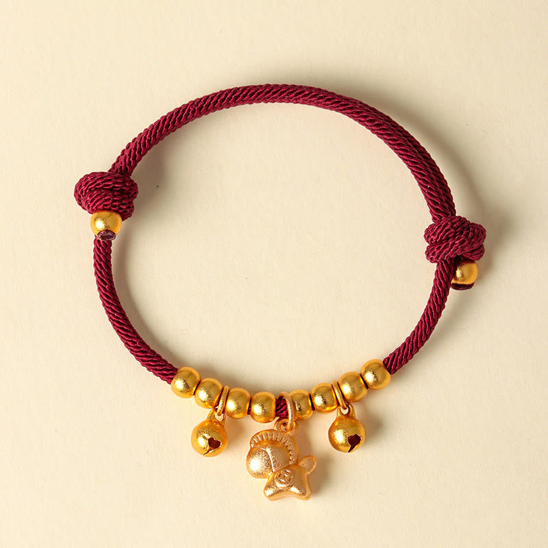 Bracciale regolabile con corda, fortuna e forza, con Buddha Stones stili multipli di cavalli, anno del cavallo - Cavallo d'oro corda rossa - image 1
