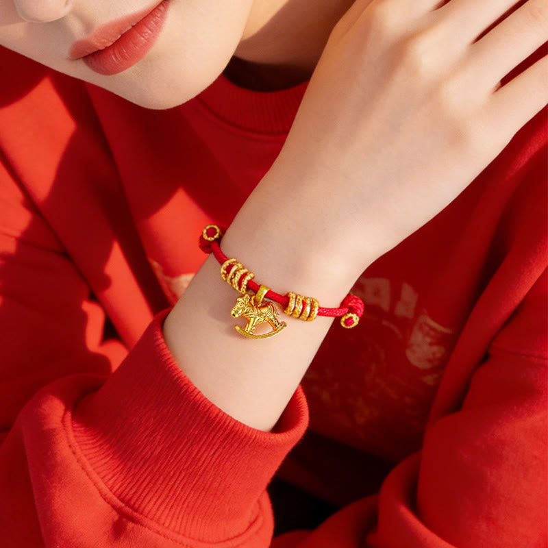 Braccialetto della fede con corda con ciondolo a forma di cerchio di cavallo semplice, motivo: anno del cavallo, Buddha Stones - image 3