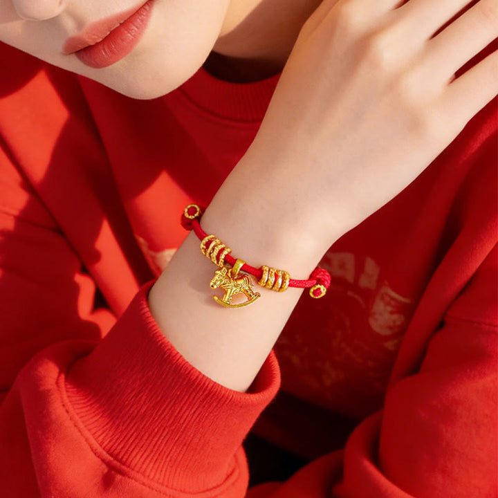 Braccialetto della fede con corda con ciondolo a forma di cerchio di cavallo semplice, motivo: anno del cavallo, Buddha Stones - image 3