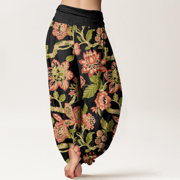 Pantaloni harem da donna con elastico in vita, in puro cotone, con motivo a fiori, foglie, rami e uccelli, motivo Buddha Stones - image 6