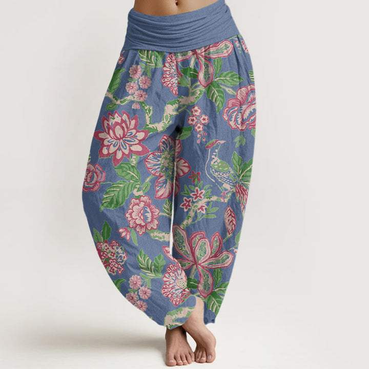 Pantaloni harem da donna con elastico in vita, in puro cotone, con motivo a fiori, foglie, rami e uccelli, motivo Buddha Stones - FiordalisoBlu - US16, UK/AU20, EU48 (3XL) - image 8