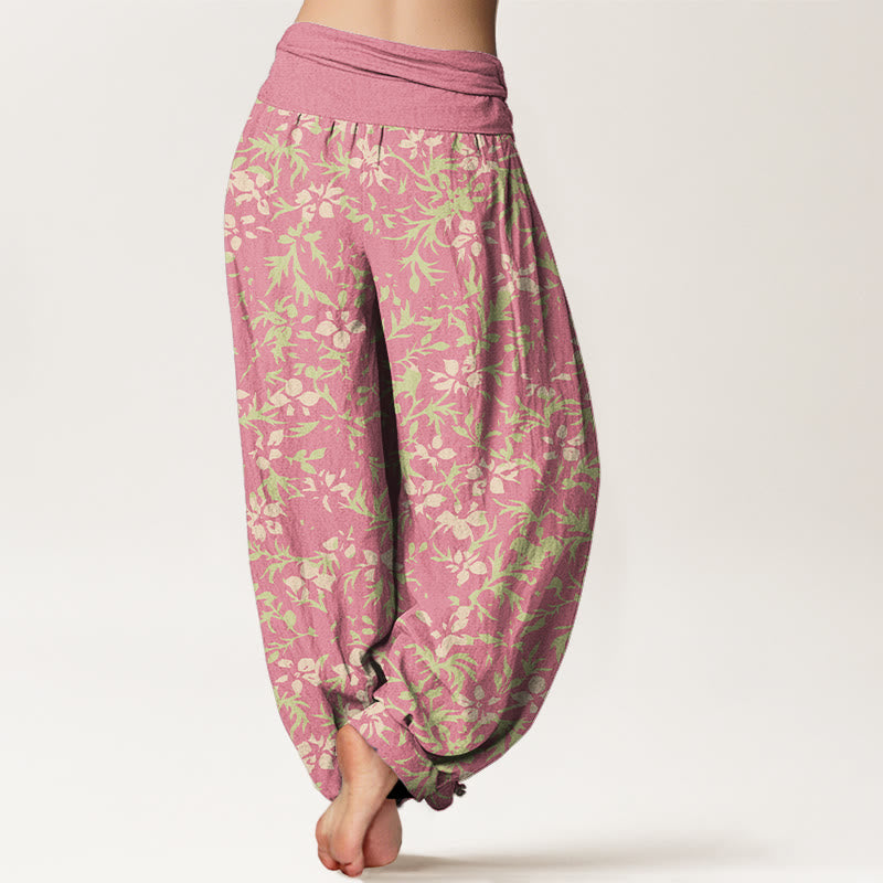 Pantaloni harem da donna con elastico in vita, in puro cotone, con motivo astratto di fiori e foglie, motivo Buddha Stones - image 6