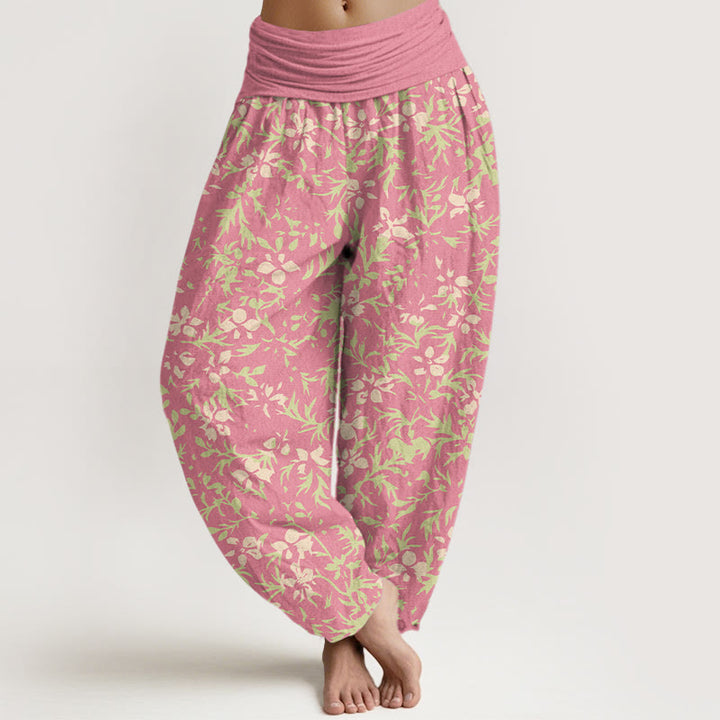 Pantaloni harem da donna con elastico in vita, in puro cotone, con motivo astratto di fiori e foglie, motivo Buddha Stones - Rosa caldo - US16, UK/AU20, EU48 (3XL) - image 5