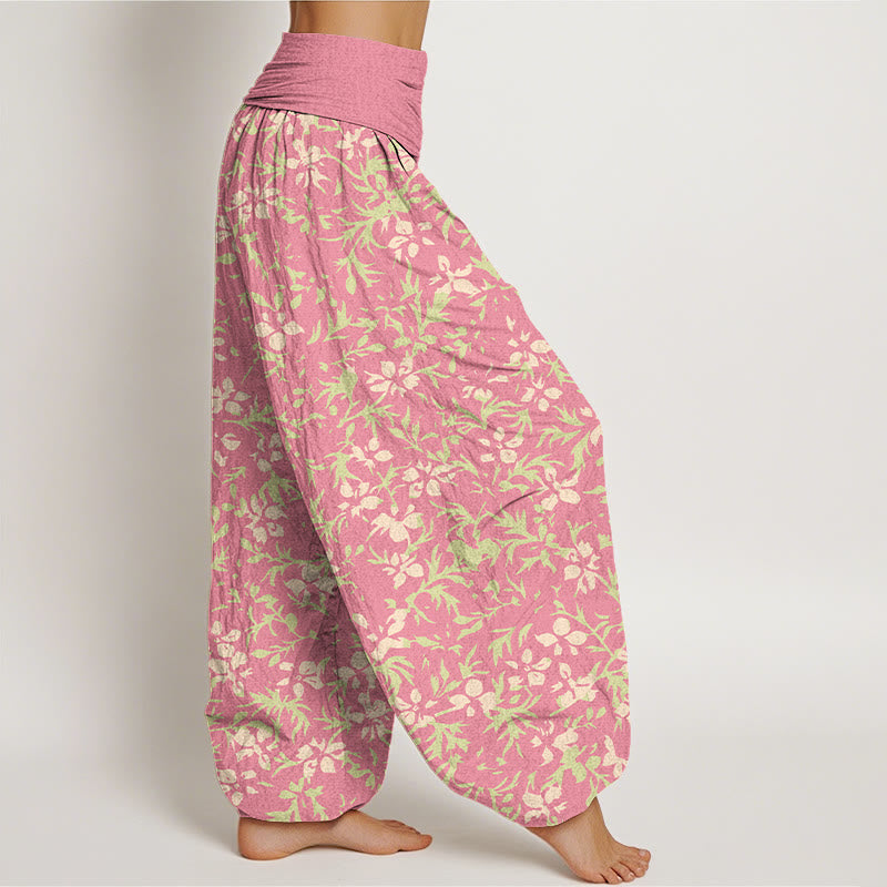 Pantaloni harem da donna con elastico in vita, in puro cotone, con motivo astratto di fiori e foglie, motivo Buddha Stones - image 7