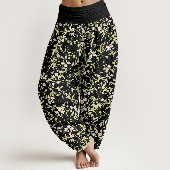 Pantaloni harem da donna con elastico in vita, in puro cotone, con motivo astratto di fiori e foglie, motivo Buddha Stones - Nero - US16, UK/AU20, EU48 (3XL) - image 8
