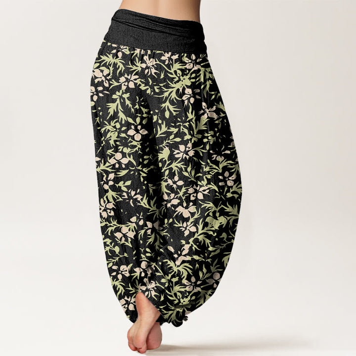 Pantaloni harem da donna con elastico in vita, in puro cotone, con motivo astratto di fiori e foglie, motivo Buddha Stones - image 9