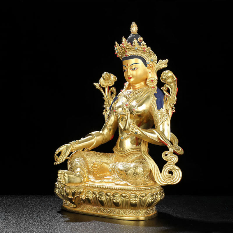 Statua di protezione di Avalokitesvara a quattro braccia di Chenrezig, placcata in oro e rame - image 5