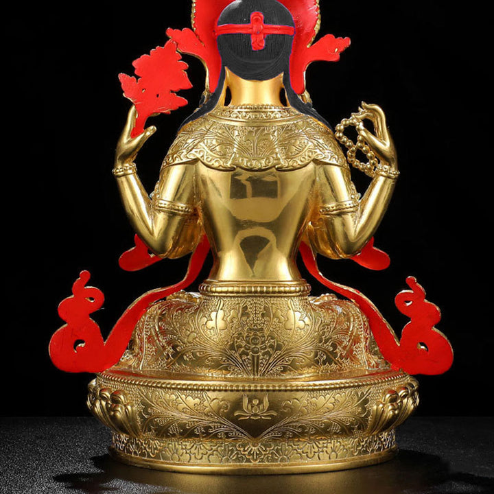 Statua di protezione di Avalokitesvara a quattro braccia di Chenrezig, placcata in oro e rame - image 11