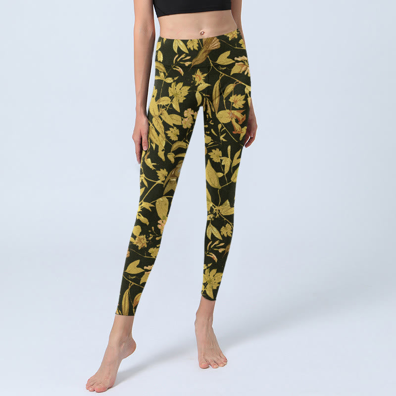 Leggings da palestra con stampa di fiori, foglie e uccelli, lussuosi, da donna, pantaloni da yoga Buddha Stones - image 5