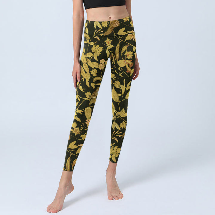 Leggings da palestra con stampa di fiori, foglie e uccelli, lussuosi, da donna, pantaloni da yoga Buddha Stones - image 5