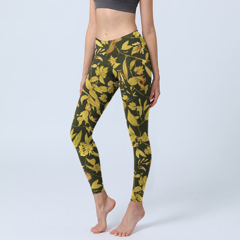 Leggings da palestra con stampa di fiori, foglie e uccelli, lussuosi, da donna, pantaloni da yoga Buddha Stones - Nero - US18, UK/AU22, EU50 (4XL) - image 0