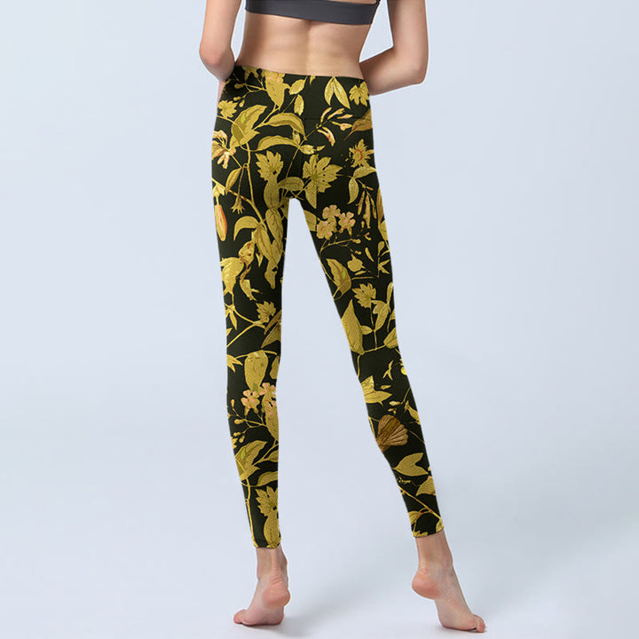 Leggings da palestra con stampa di fiori, foglie e uccelli, lussuosi, da donna, pantaloni da yoga Buddha Stones - image 6