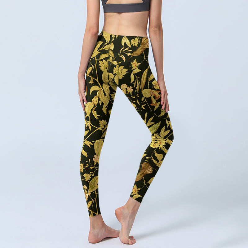 Leggings da palestra con stampa di fiori, foglie e uccelli, lussuosi, da donna, pantaloni da yoga Buddha Stones - image 4