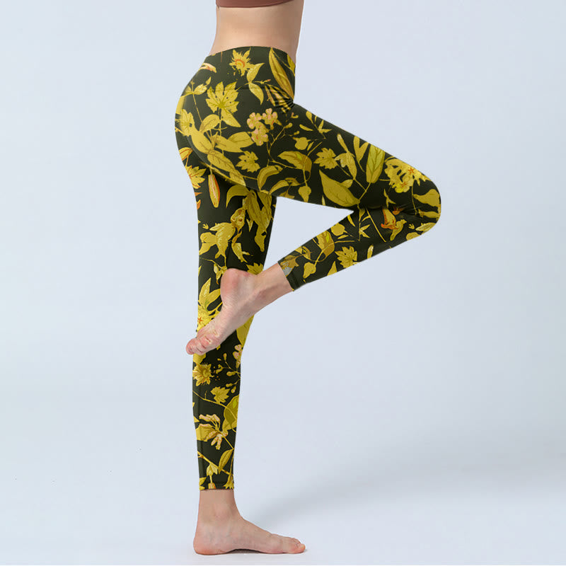 Leggings da palestra con stampa di fiori, foglie e uccelli, lussuosi, da donna, pantaloni da yoga Buddha Stones - image 3