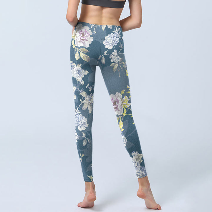 Leggings da palestra con stampa di foglie e fiori dai colori tenui, pantaloni da yoga da donna, Buddha Stones - image 6