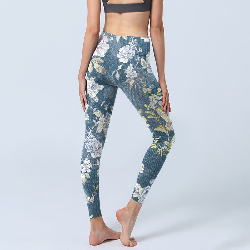 Leggings da palestra con stampa di foglie e fiori dai colori tenui, pantaloni da yoga da donna, Buddha Stones - image 4