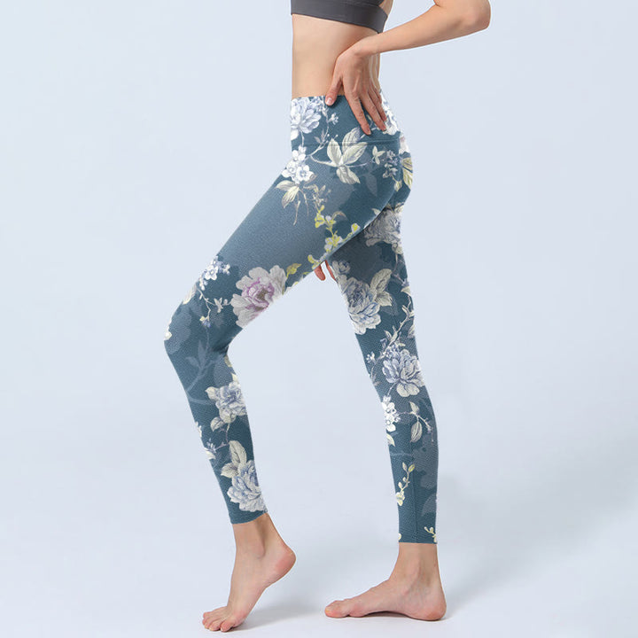 Leggings da palestra con stampa di foglie e fiori dai colori tenui, pantaloni da yoga da donna, Buddha Stones - image 2